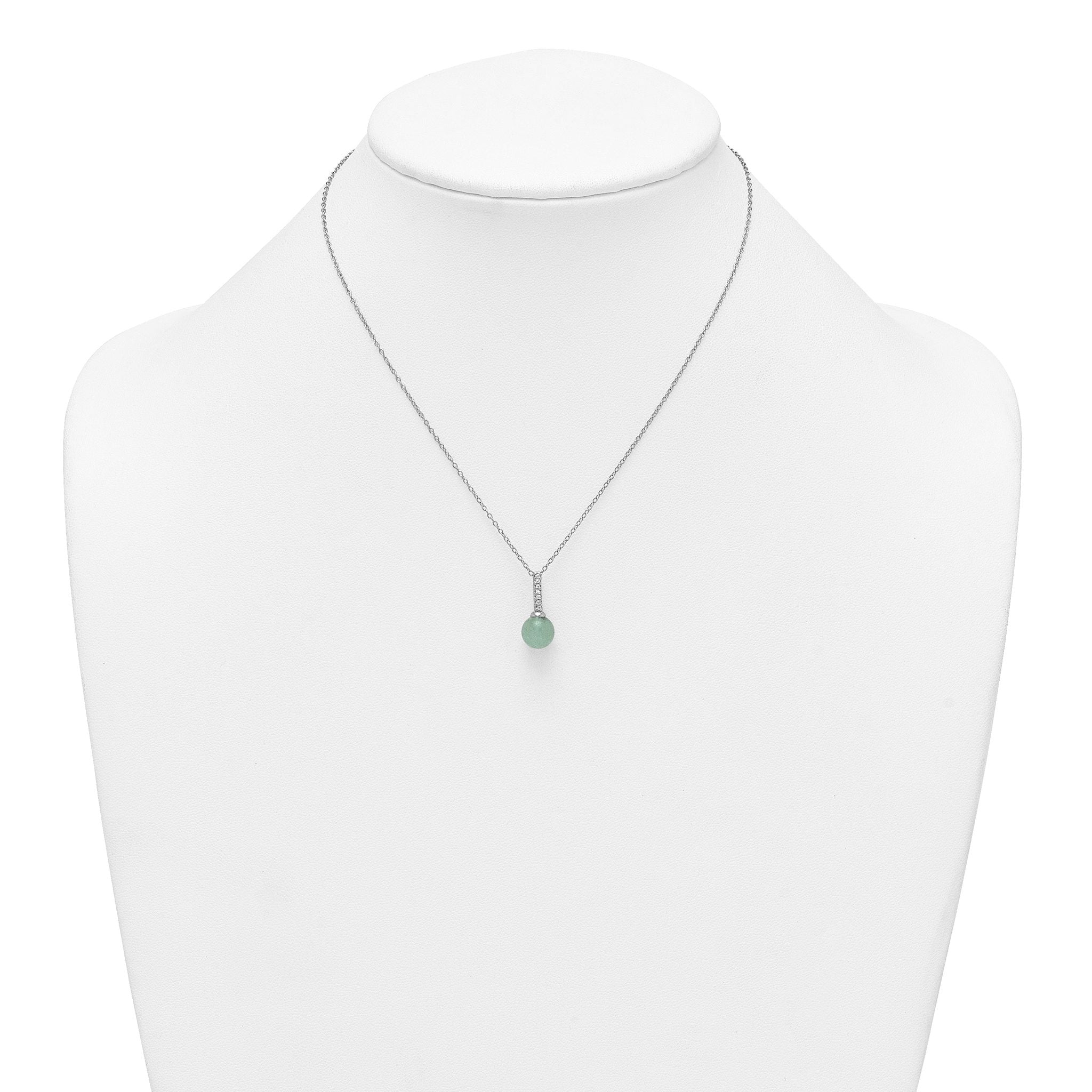 Sterling Silver Rhodium-plated Aventurine and CZ 16 inch with 2 inch Extender Necklace