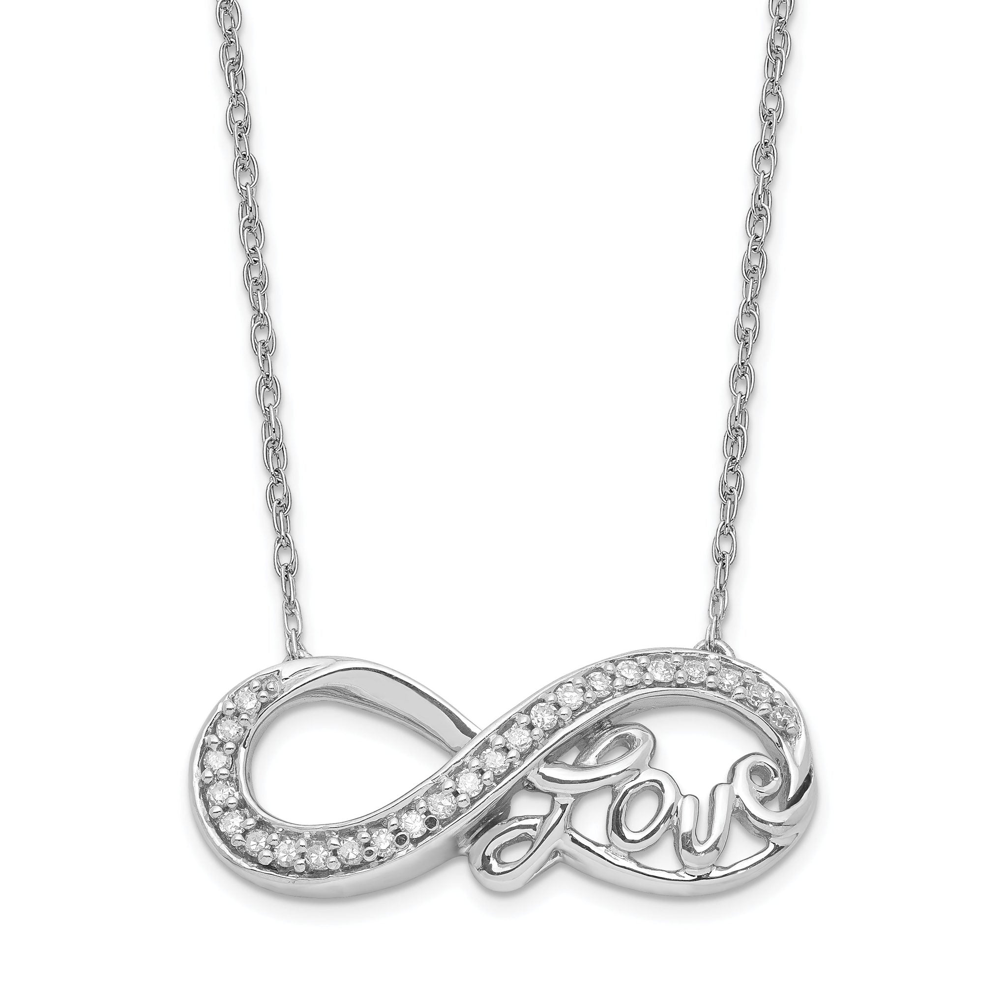 Sterling Silver Rhodium Diam. Infinity Symbol LOVE Necklace Main image
