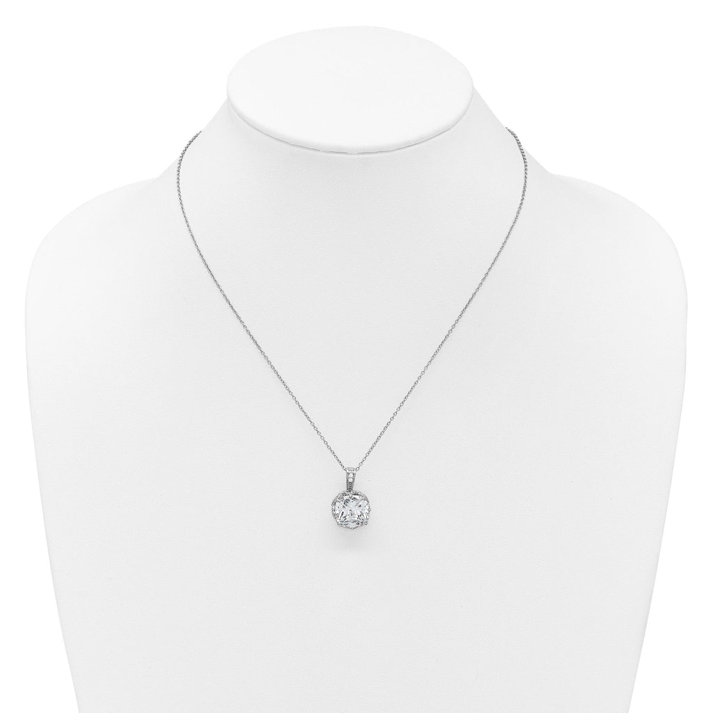 Cheryl M Sterling Silver Rhodium-plated Polished Fancy Gallery Cushion-cut CZ 18 Inch Necklace