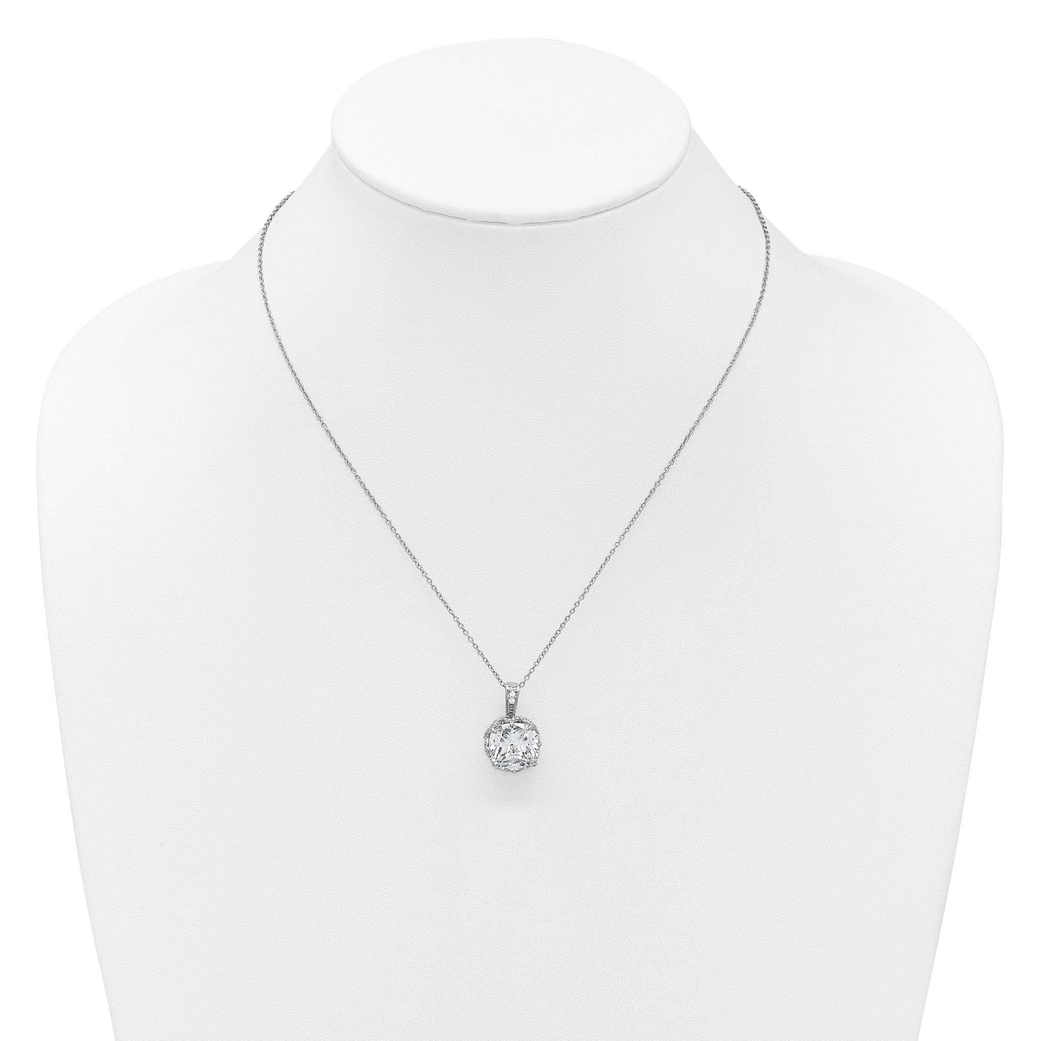 Cheryl M Sterling Silver Rhodium-plated Polished Fancy Gallery Cushion-cut CZ 18 Inch Necklace