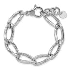 SS RH-plated Polished/Grooved Link w/.75in ext. Bracelet