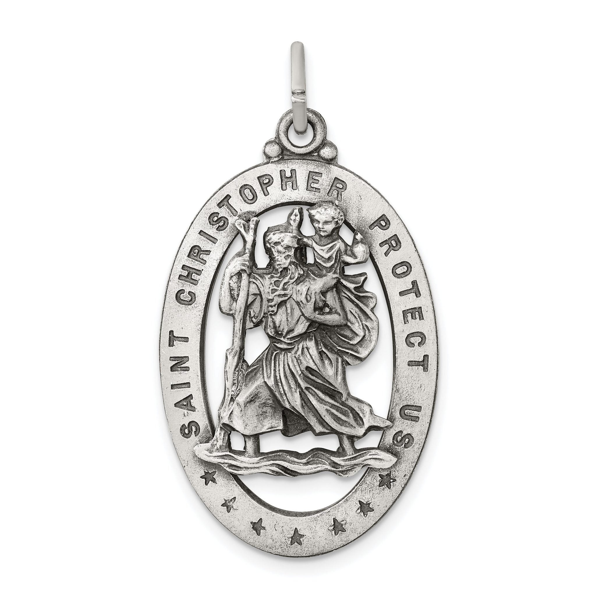 Sterling Silver 925 Antiqued St. Christopher Medal Solid Pendant Main image