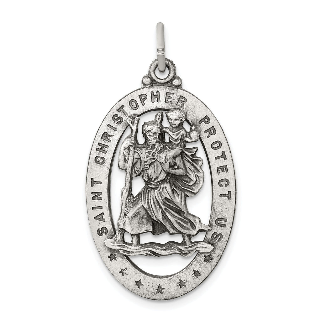 Sterling Silver 925 Antiqued St. Christopher Medal Solid Pendant