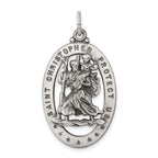 Sterling Silver 925 Antiqued St. Christopher Medal Solid Pendant