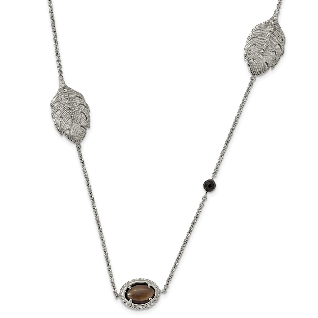 Leaf Smoky Quartz & Black Onyx Necklace in Stainless Steel