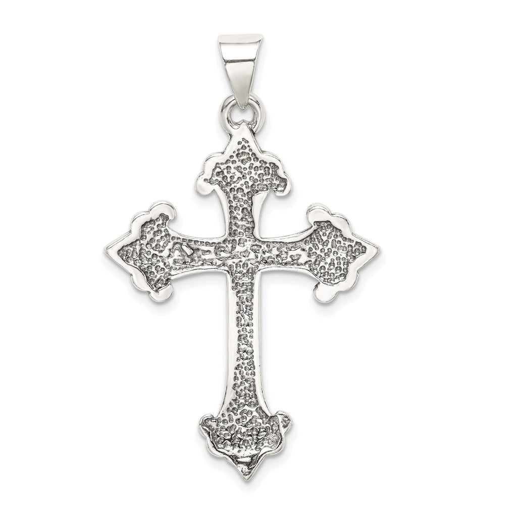 Sterling Silver 925 Fleur De Lis Cross Pendant with Polished Anti-Tarnish Finish