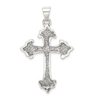 Sterling Silver 925 Fleur De Lis Cross Pendant with Polished Anti-Tarnish Finish