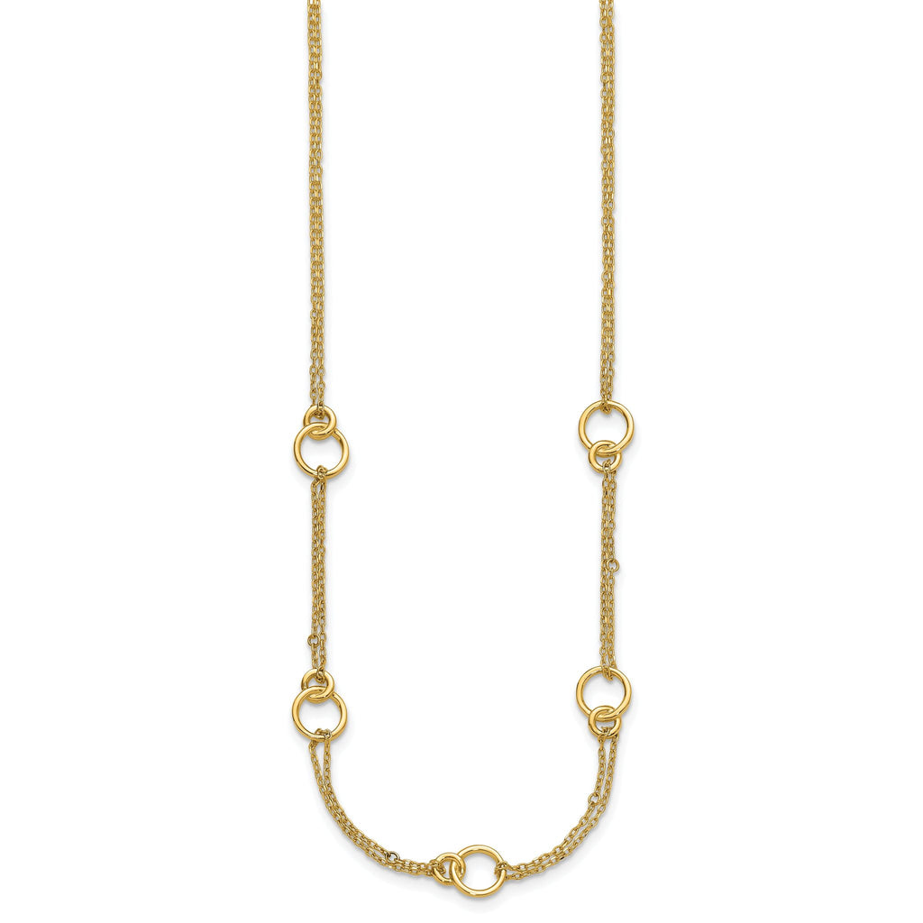 14K Polished 2-Strand Double Circle w/ 2in Ext. Necklace
