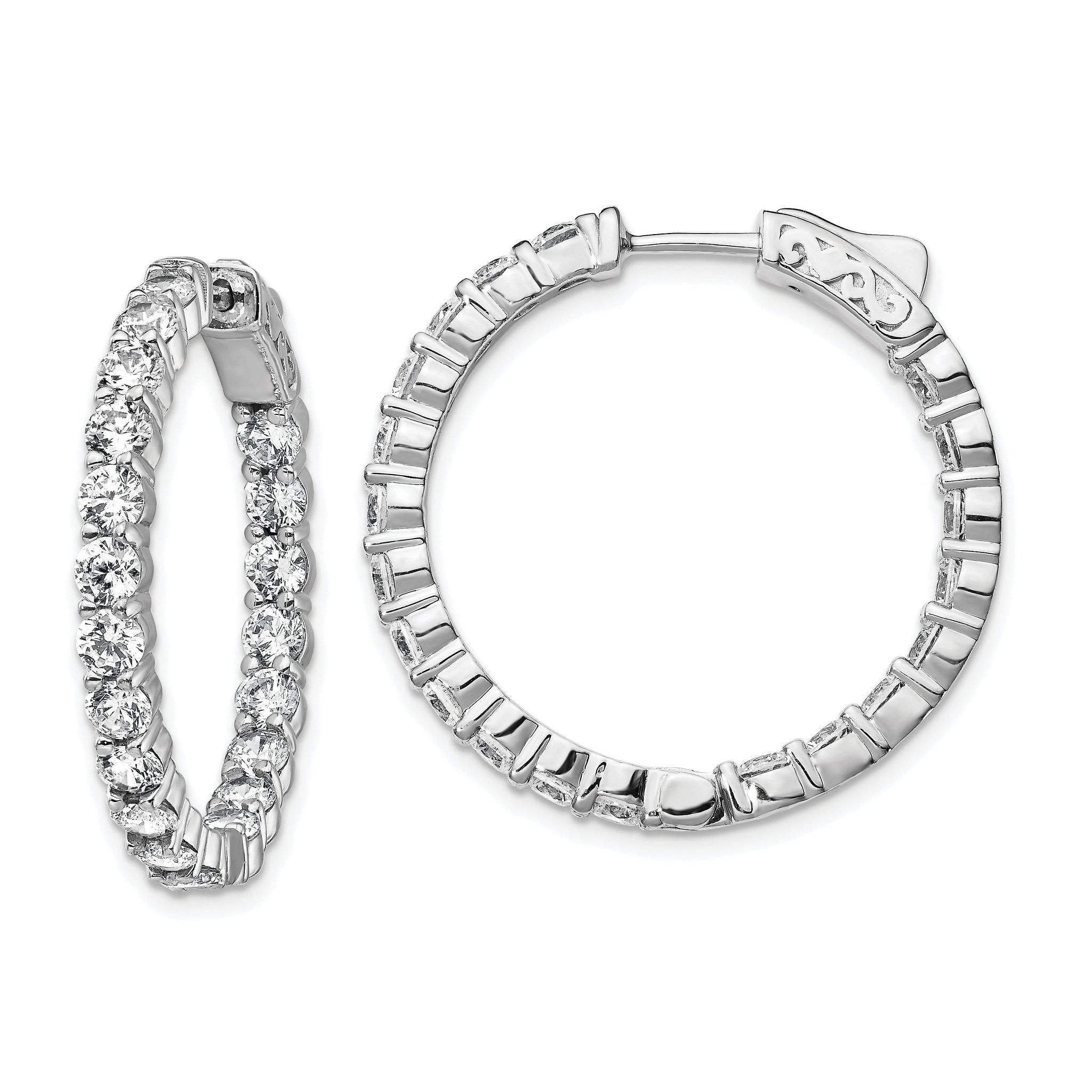 Sterling Shimmer Sterling Silver Rhodium-plated 40 Stone 3.0mm CZ In and Out Round Hinged Hoop Earrings Main image