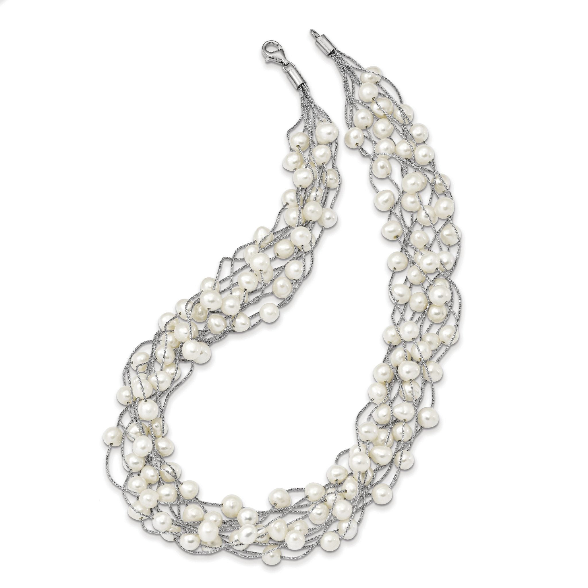 Sterling Silver 925 Multi-Strand Pearl Necklace Elegant Women's Jewelry Secondary image