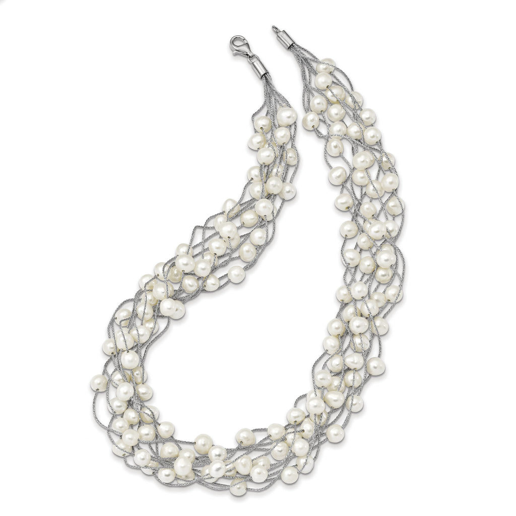 Sterling Silver 925 Multi-Strand Pearl Necklace Elegant Women's Jewelry
