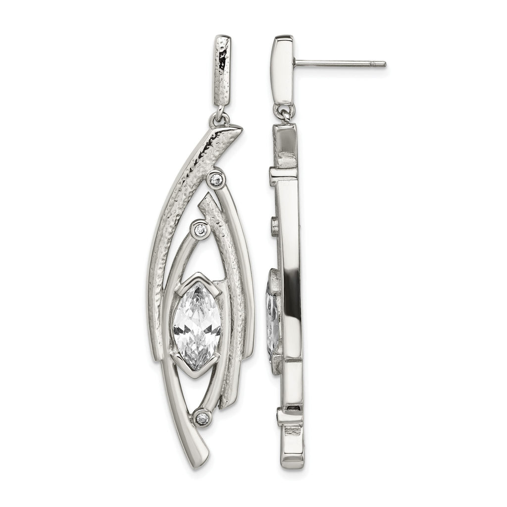 Stainless Steel Polished Marquise Textured Cubic Zirconia Drop Dangle Earrings for Women