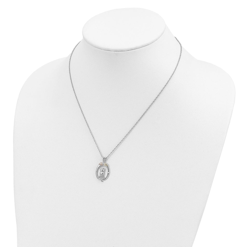 Sophia Jewelers Sterling Silver 12K Gold Cat Necklace with Polished Finish