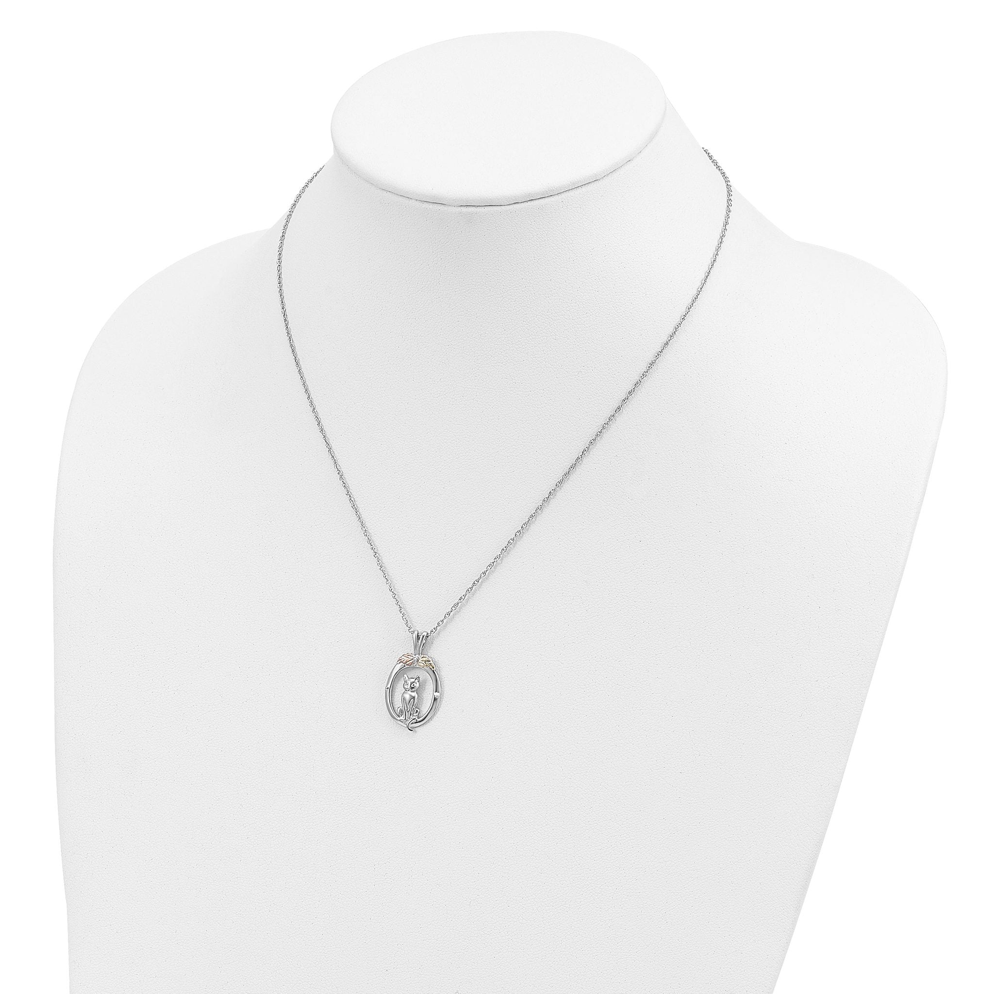 Sophia Jewelers Sterling Silver 12K Gold Cat Necklace with Polished Finish