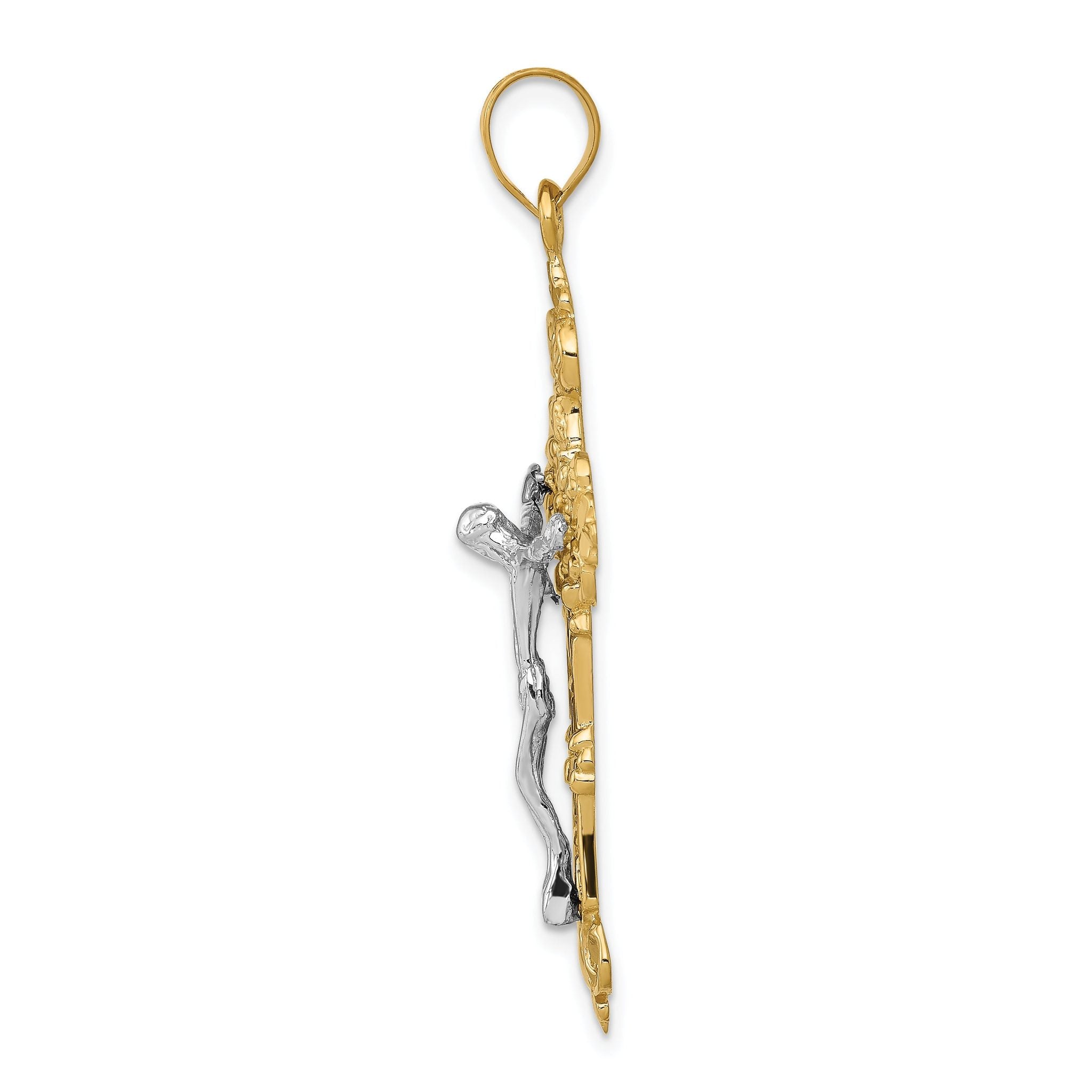 14K Gold INRI Fleur De Lis Crucifix Pendant Elegant Themed Jewelry Secondary image