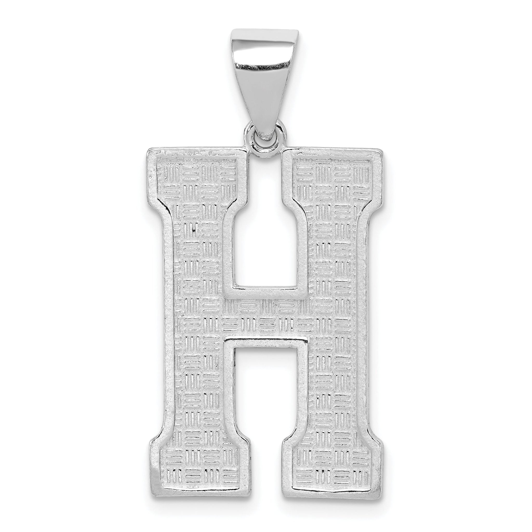 Sterling Silver Rhodium-Plated Initial H Pendant 925 Solid Cast Large Elegant Design