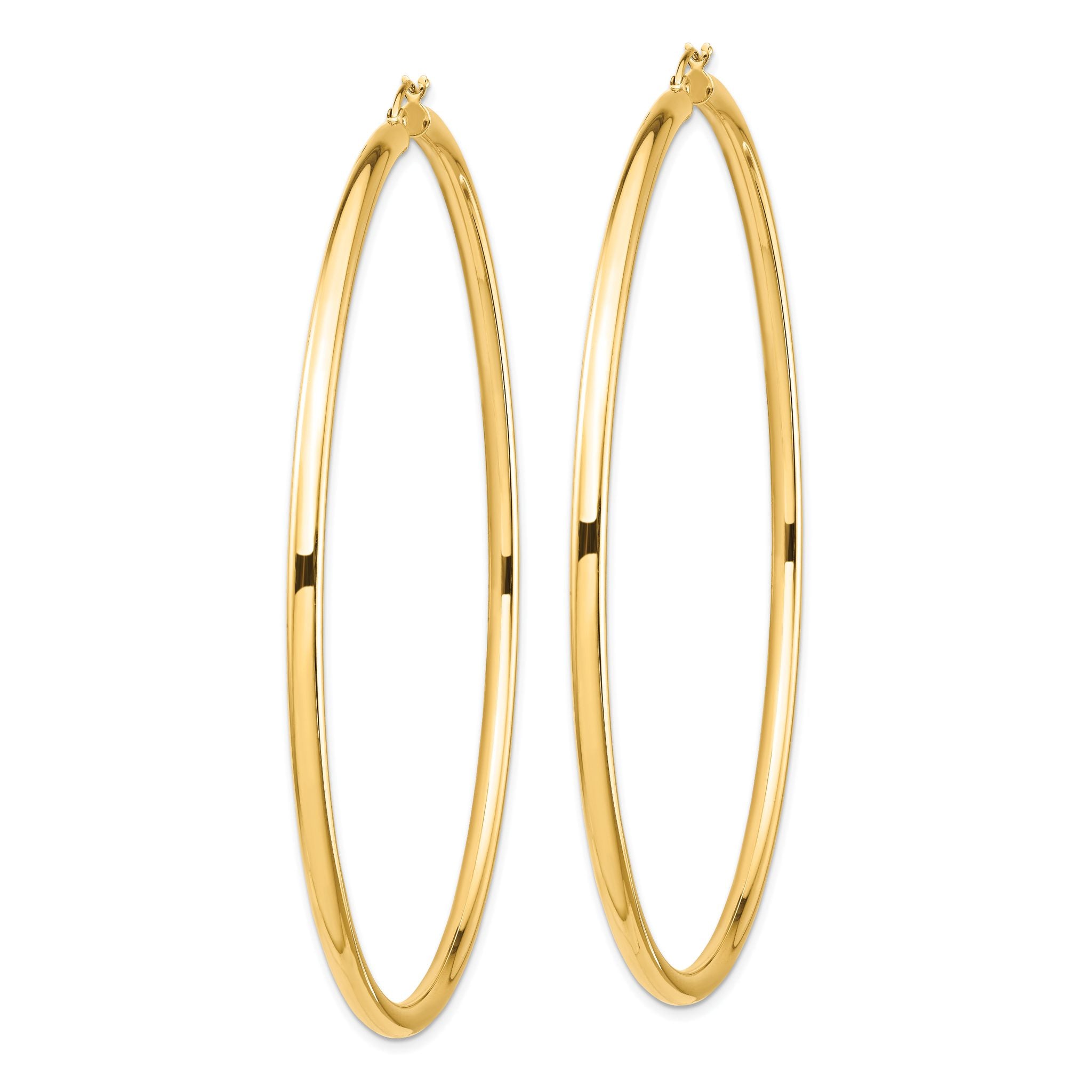 14k Polished 3x80mm Lightweight Round Tube Hoop Earrings Secondary image