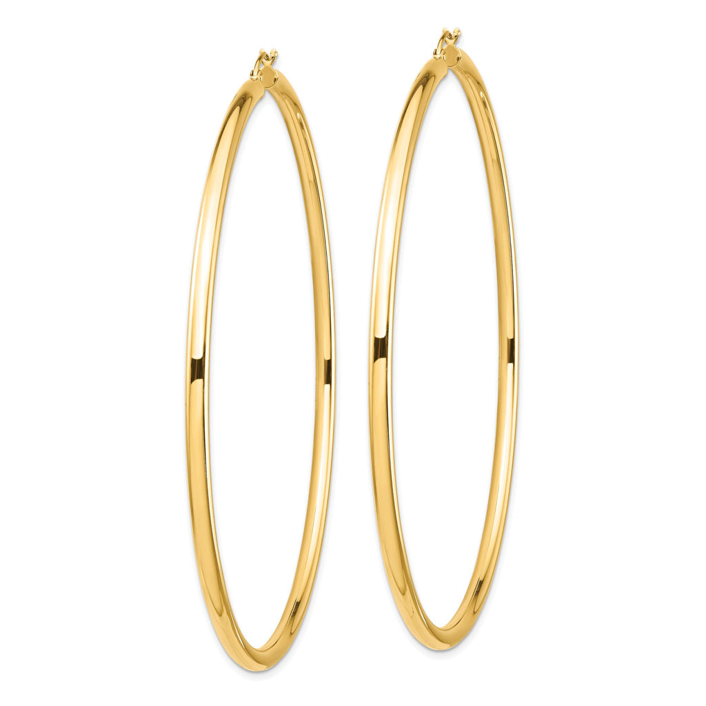 14k Polished 3x80mm Lightweight Round Tube Hoop Earrings