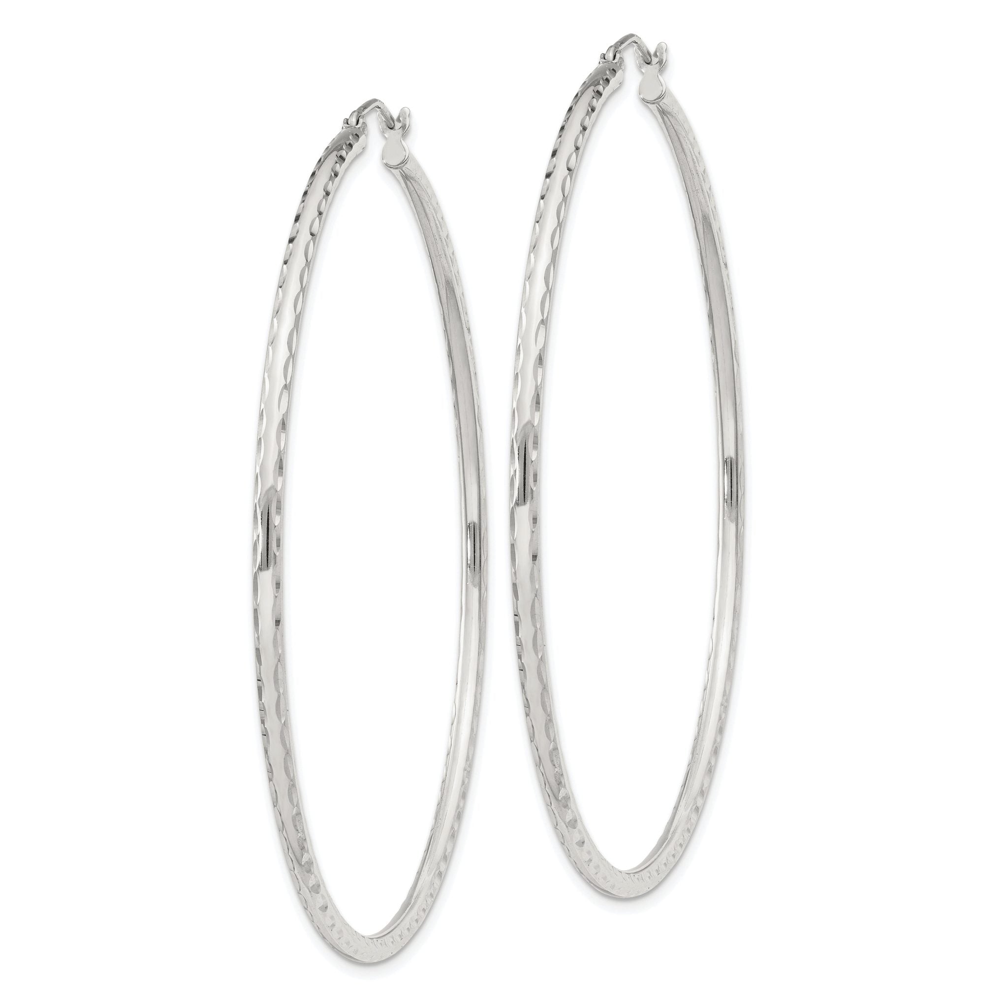 Sterling Silver 2mm Diamond Cut Hoop Earrings Secondary image