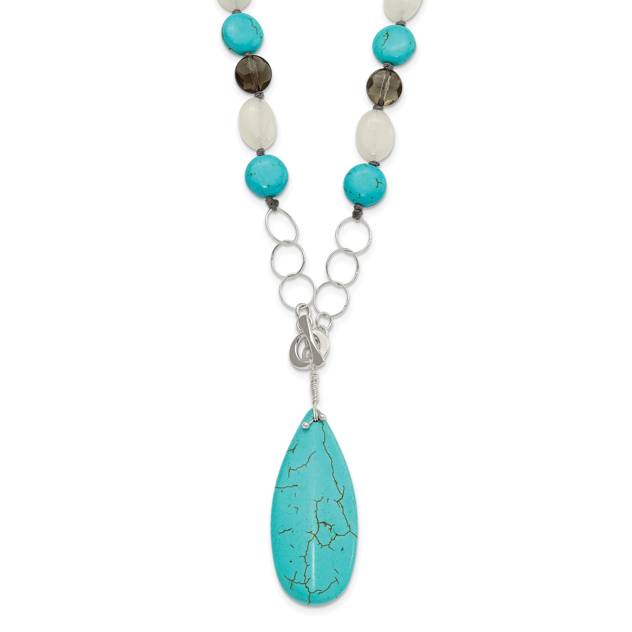 Sterling Silver Jade, Howlite, Recon Magnesite, Quartz Necklace Main image