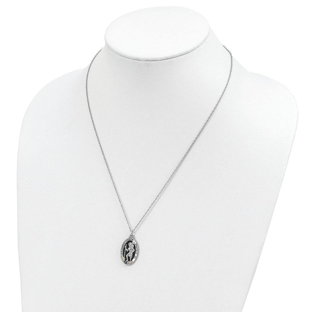 Landstrom's 925 Sterling Silver Necklace with 12K Gold Saint Christopher Pendant