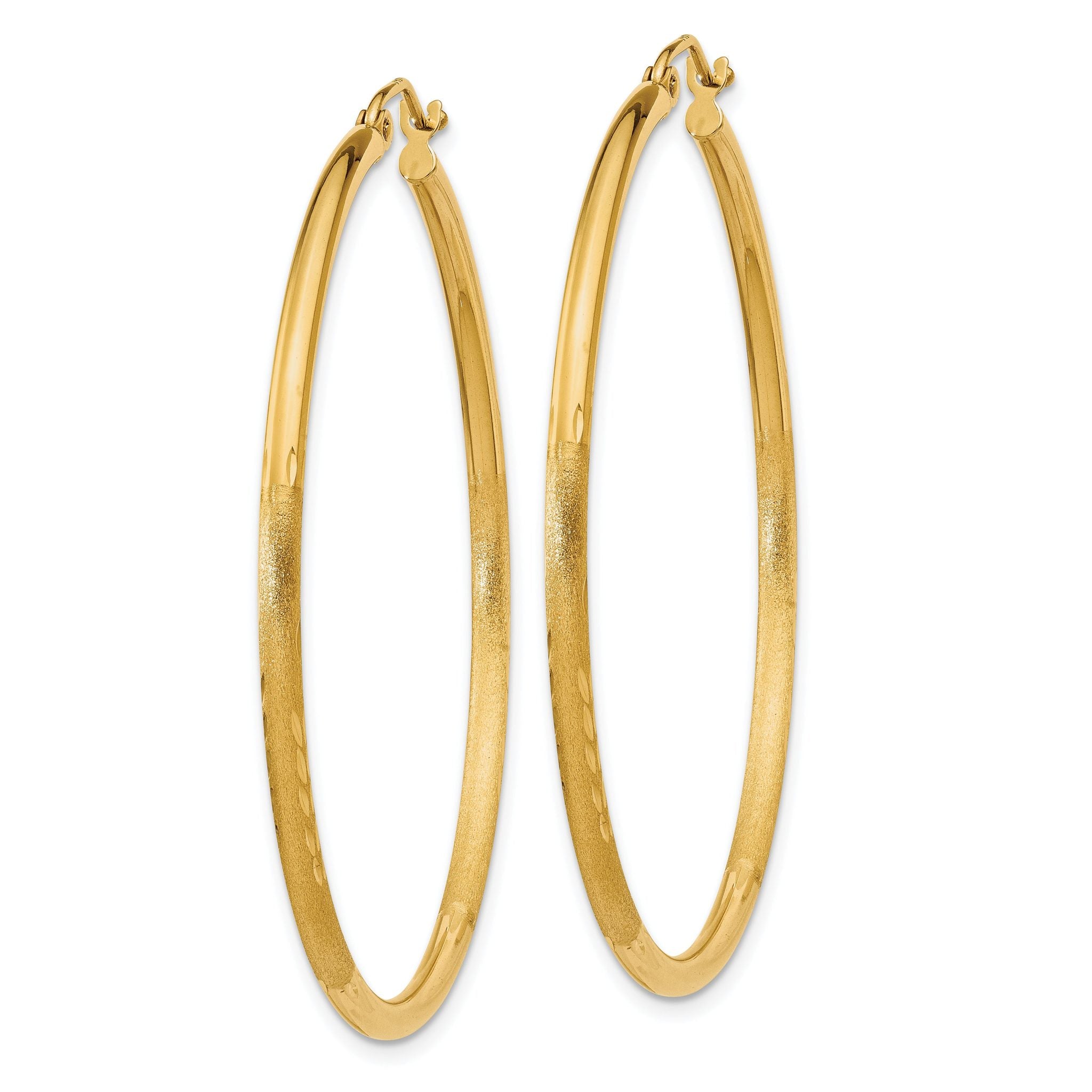 10k Satin and Diamond-cut 2mm Round Tube Hoop Earrings Secondary image