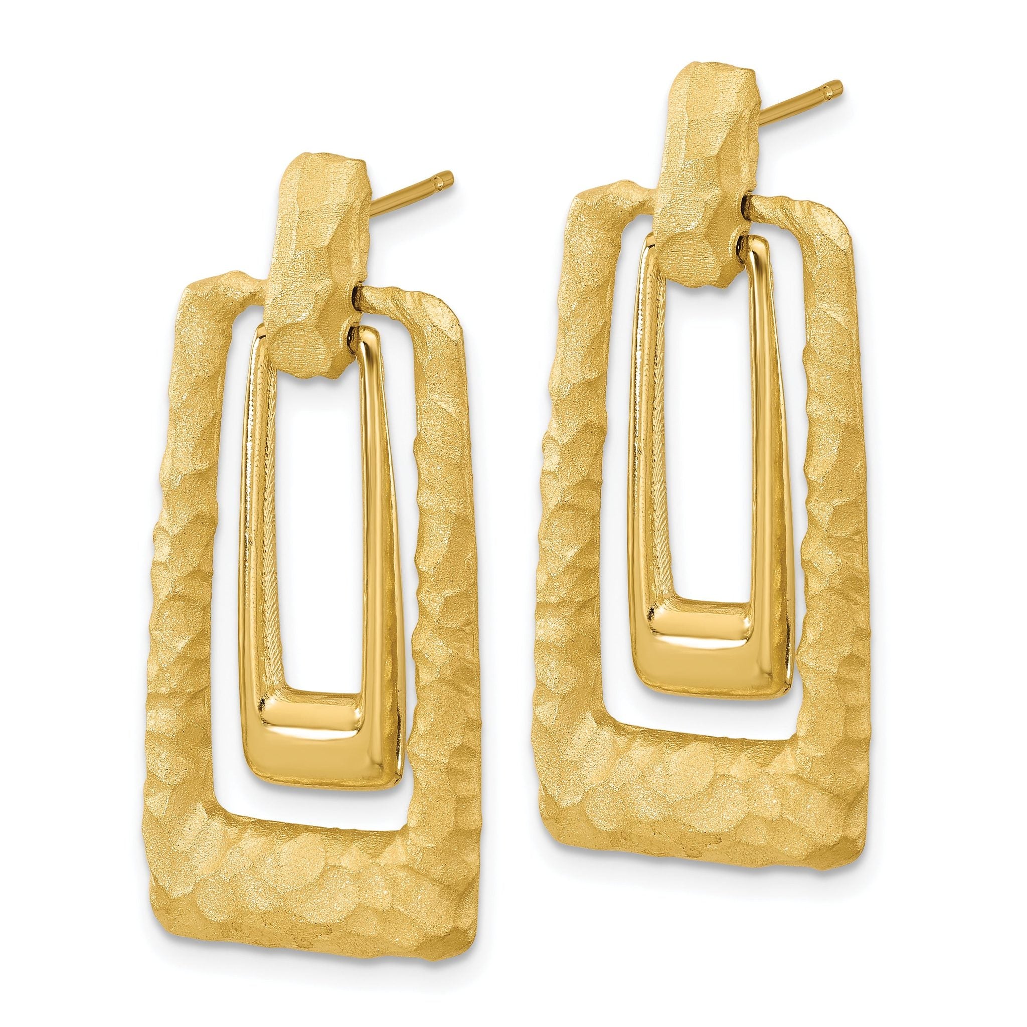 14K Polished and Satin Rectangle Dangle Post Earrings Secondary image
