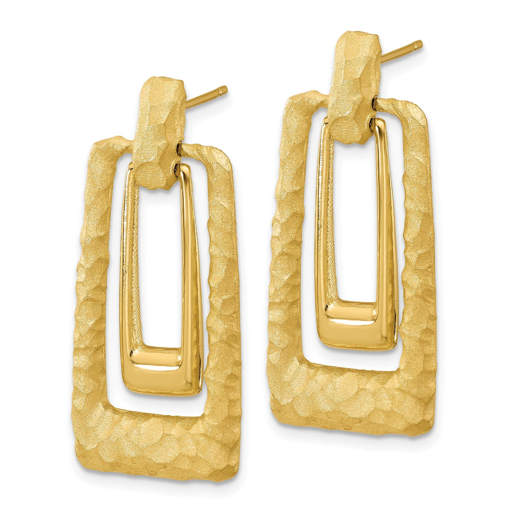 14K Polished and Satin Rectangle Dangle Post Earrings