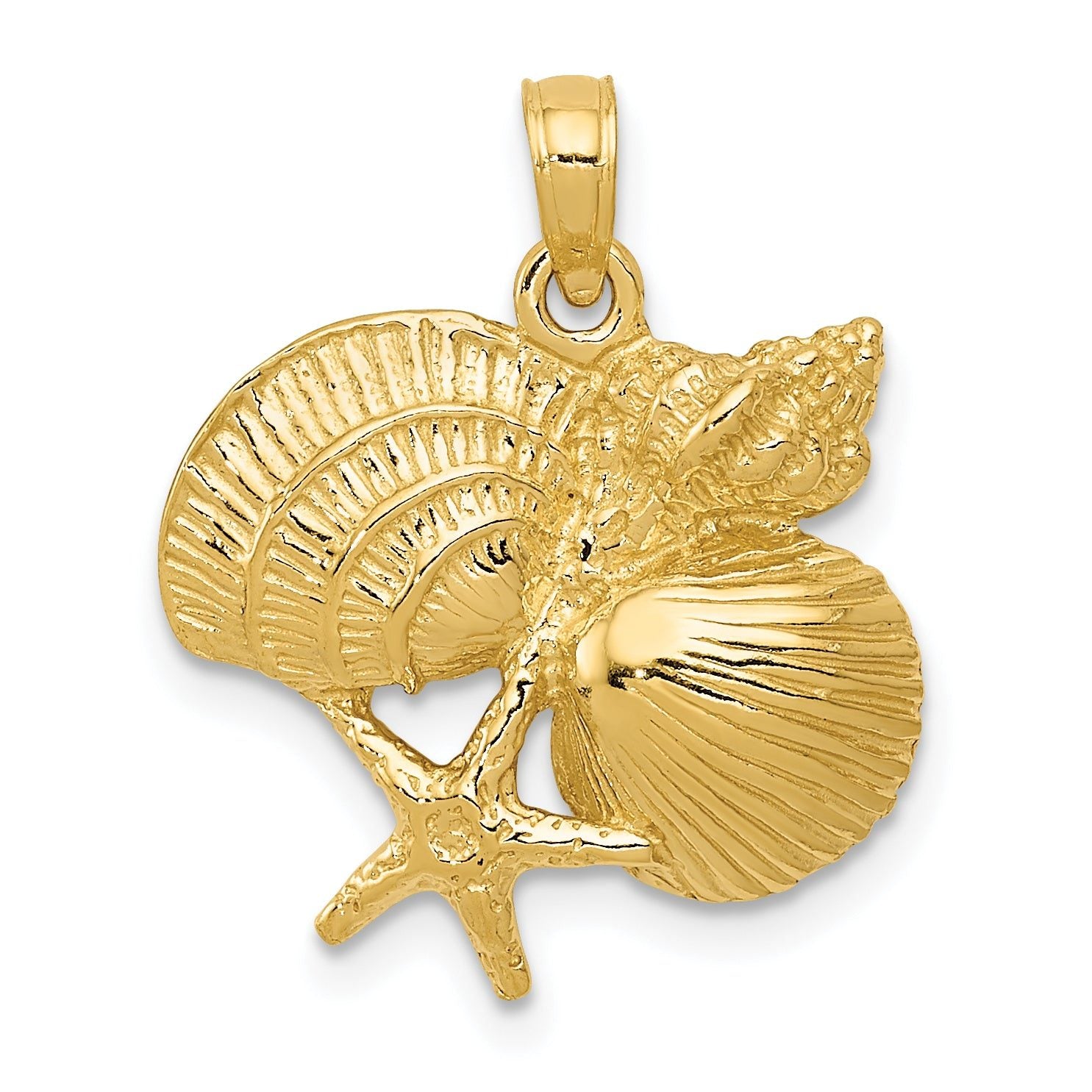 14K Gold Shell Cluster Pendant for Men with Polished Textured Finish Main image