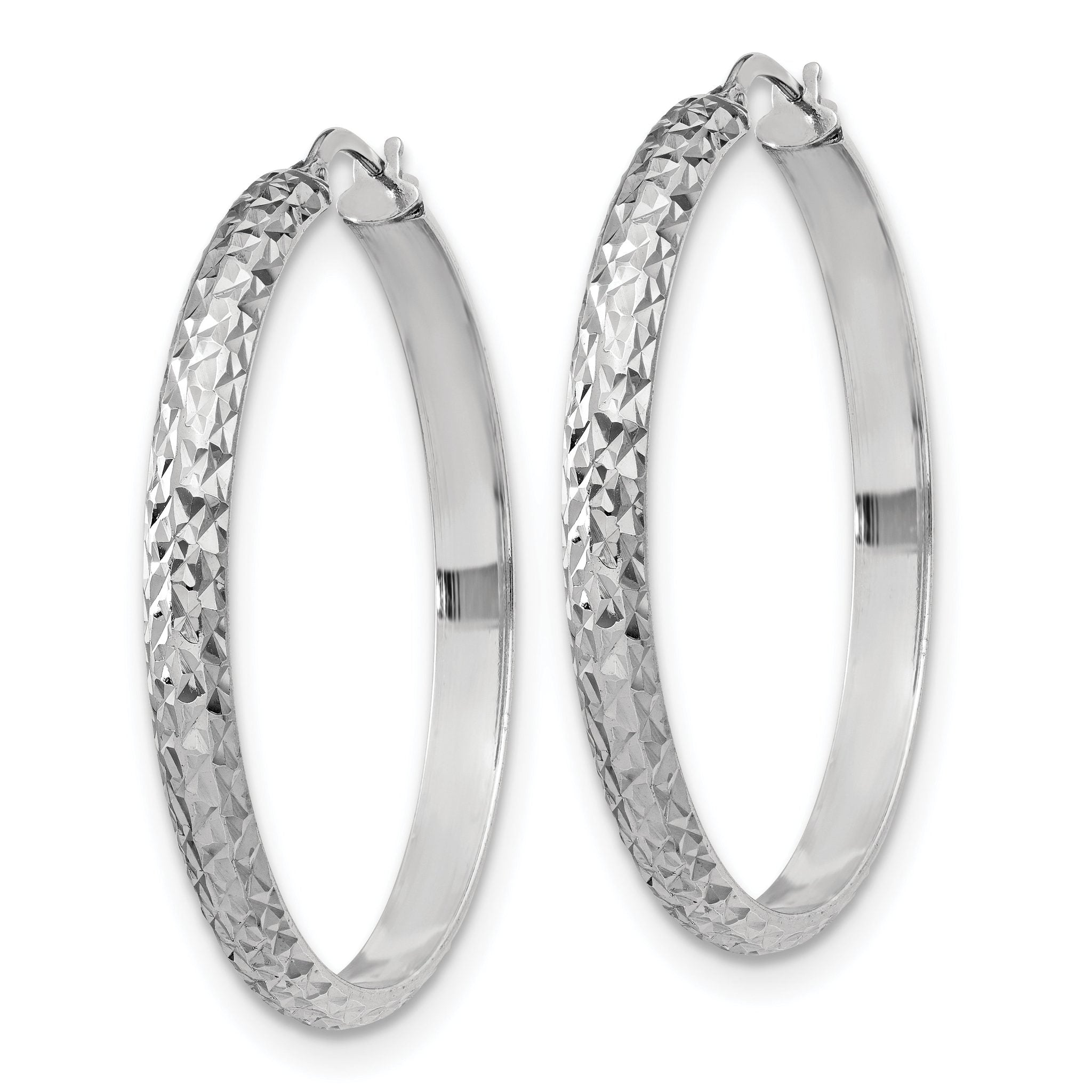 Sterling Silver Rhodium-plated Polished and Diamond-cut 4.00 x 40mm Tube Hoop Earrings Secondary image