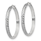 Sterling Silver Rhodium-plated Polished and Diamond-cut 4.00 x 40mm Tube Hoop Earrings