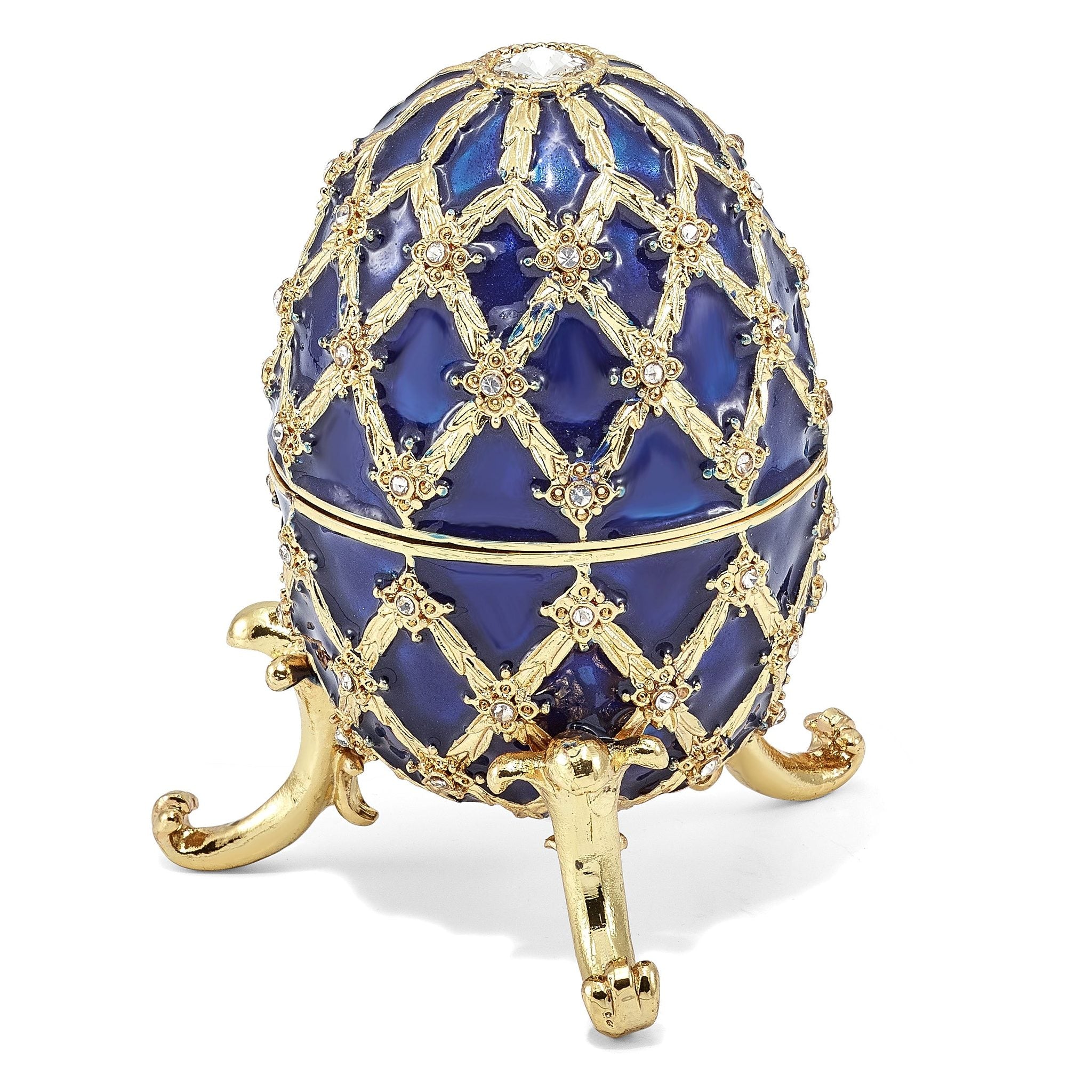 Luxury Giftware by Jere Pewter Bejeweled Crystals Gold-tone Enameled GRAND ROYAL BLUE (Plays Unchained Melody) Musical Egg with Matching 18 Inch Necklace Main image