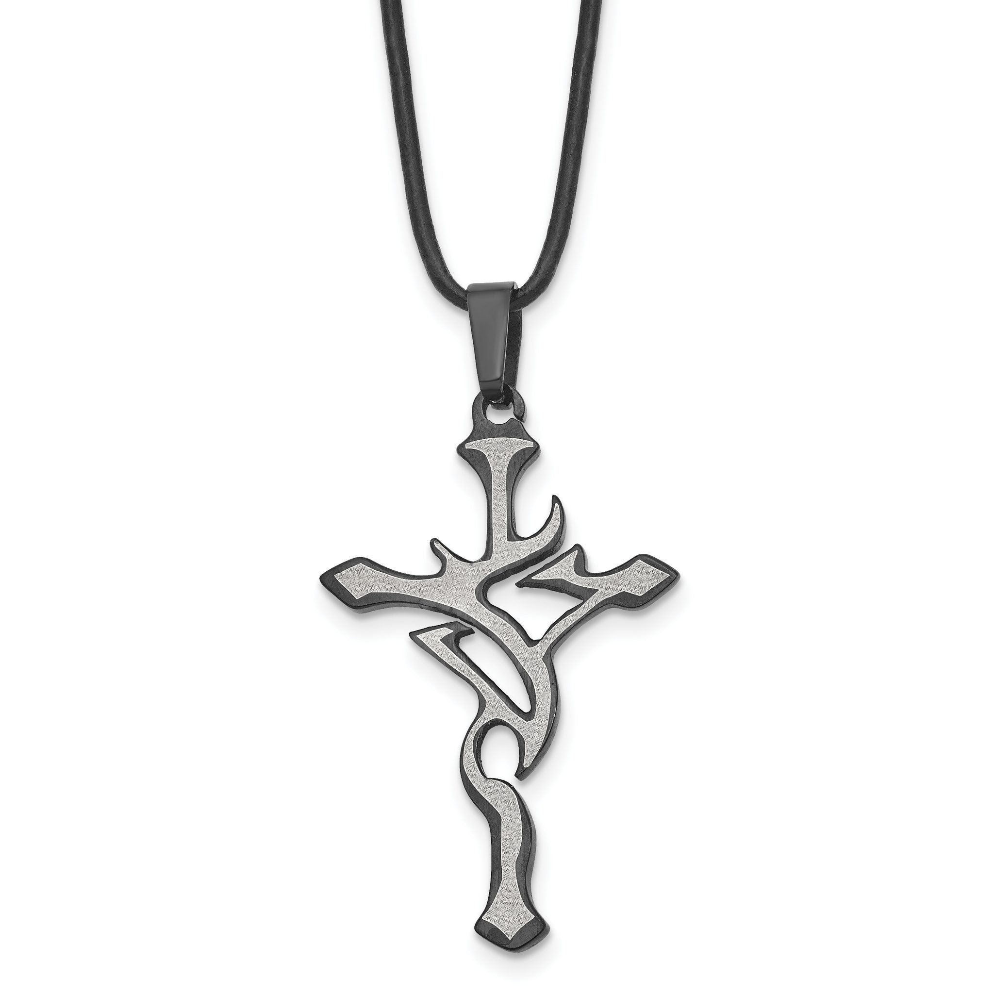 Men's Stainless Steel Cross Pendant Necklace with Black Leather Cord Main image