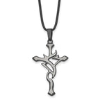 Men's Stainless Steel Cross Pendant Necklace with Black Leather Cord