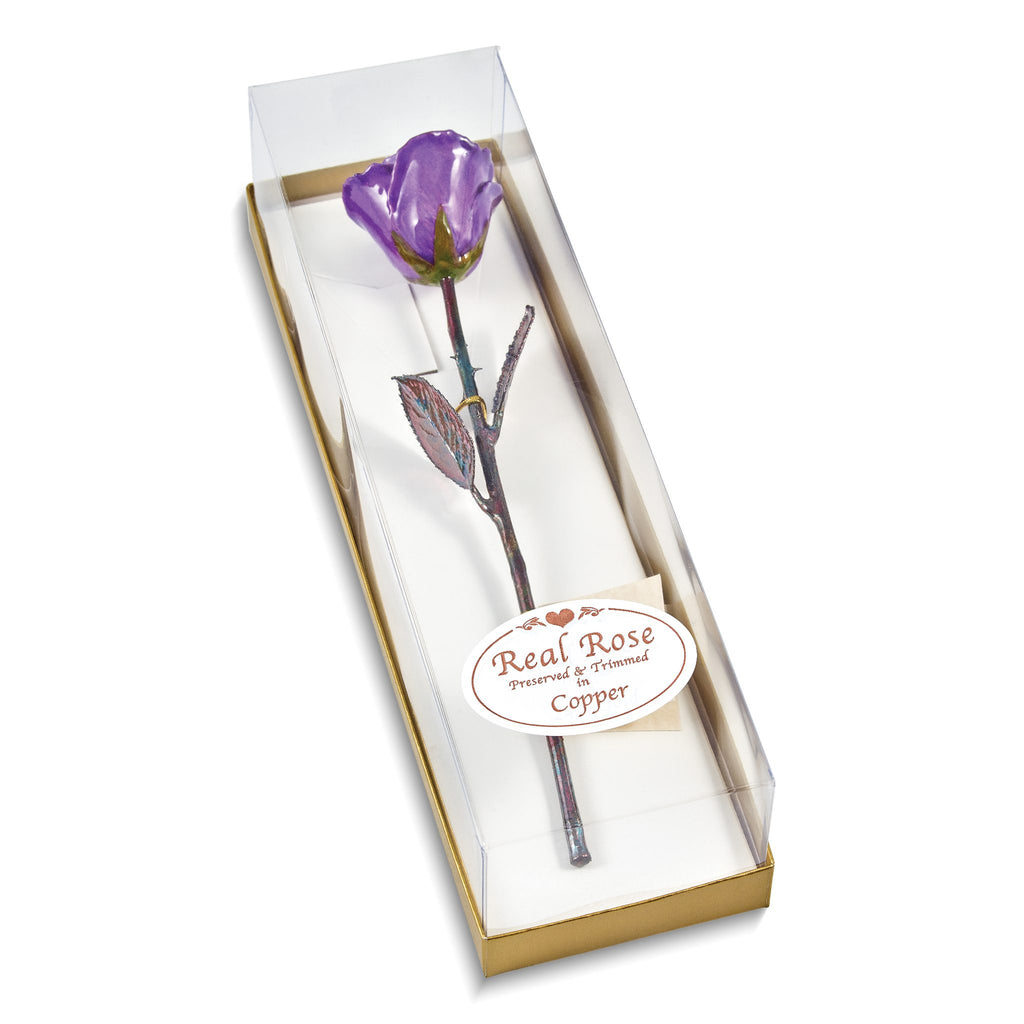 Purple Lacquer Dipped Copper Trimmed Real Rose