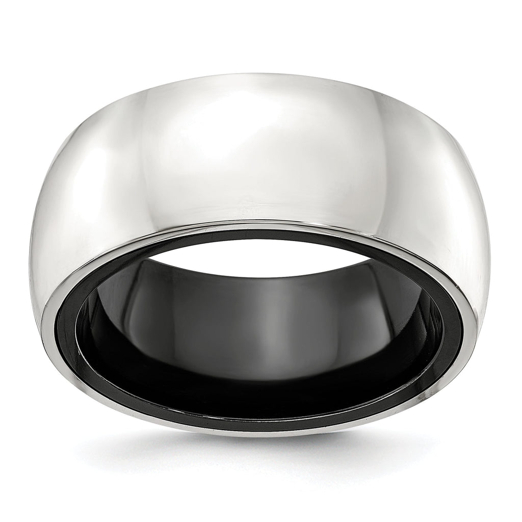 Domed Wedding Band in Black Titanium & Sterling Silver, 10mm