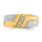 14k Two-tone Men's Polished Satin and Grooved 3-Stone 1/4 Carat AA Quality Diamond Ring