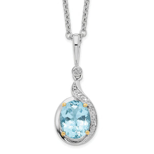 Sky Blue Topaz & Diamond Necklace in Sterling Silver, 18x1.25mm (0.01 ct. tw.), 18 Inch - Sophia Jewelers