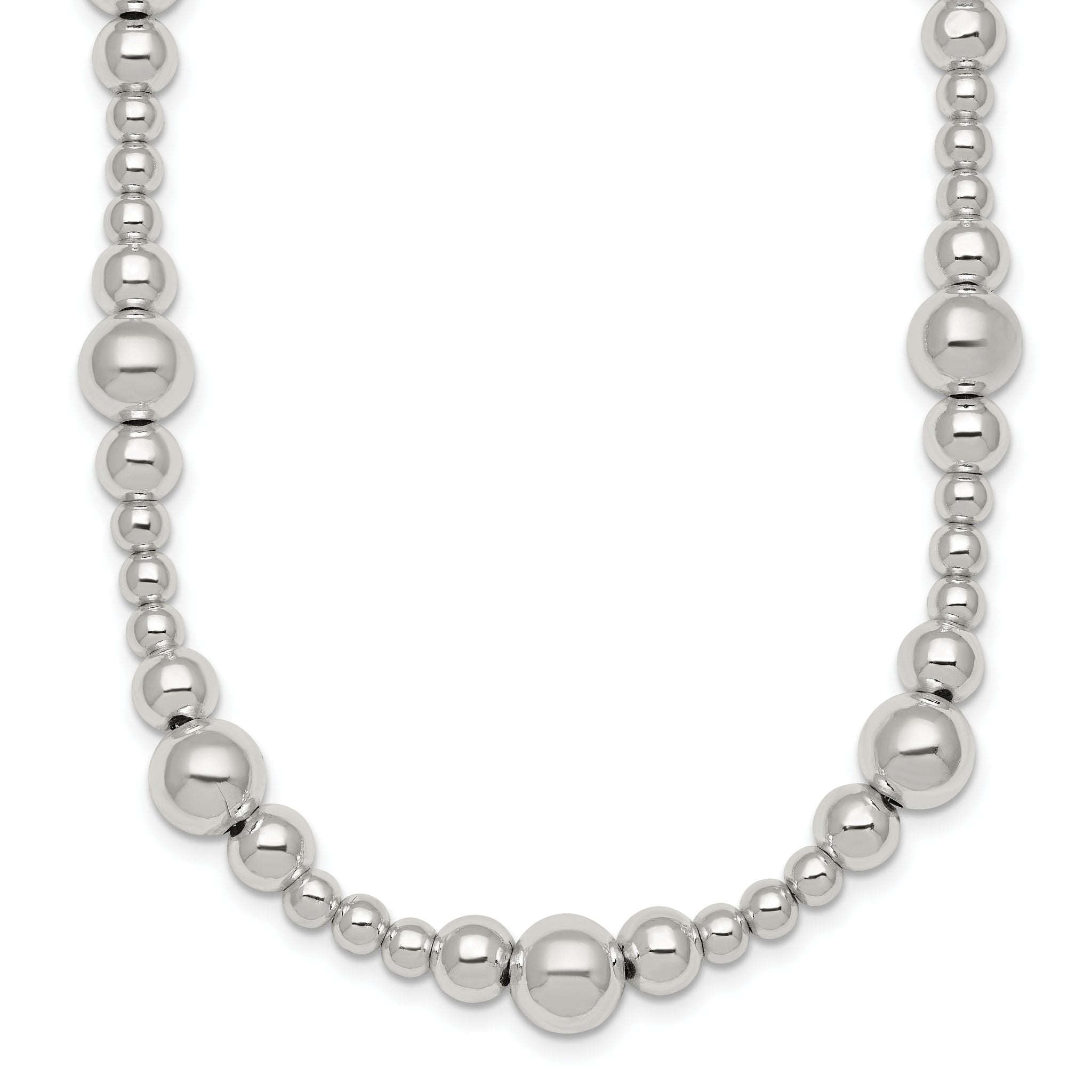 Sterling Silver Polished and Multi-Size Beads 17 Inch Necklace Main image