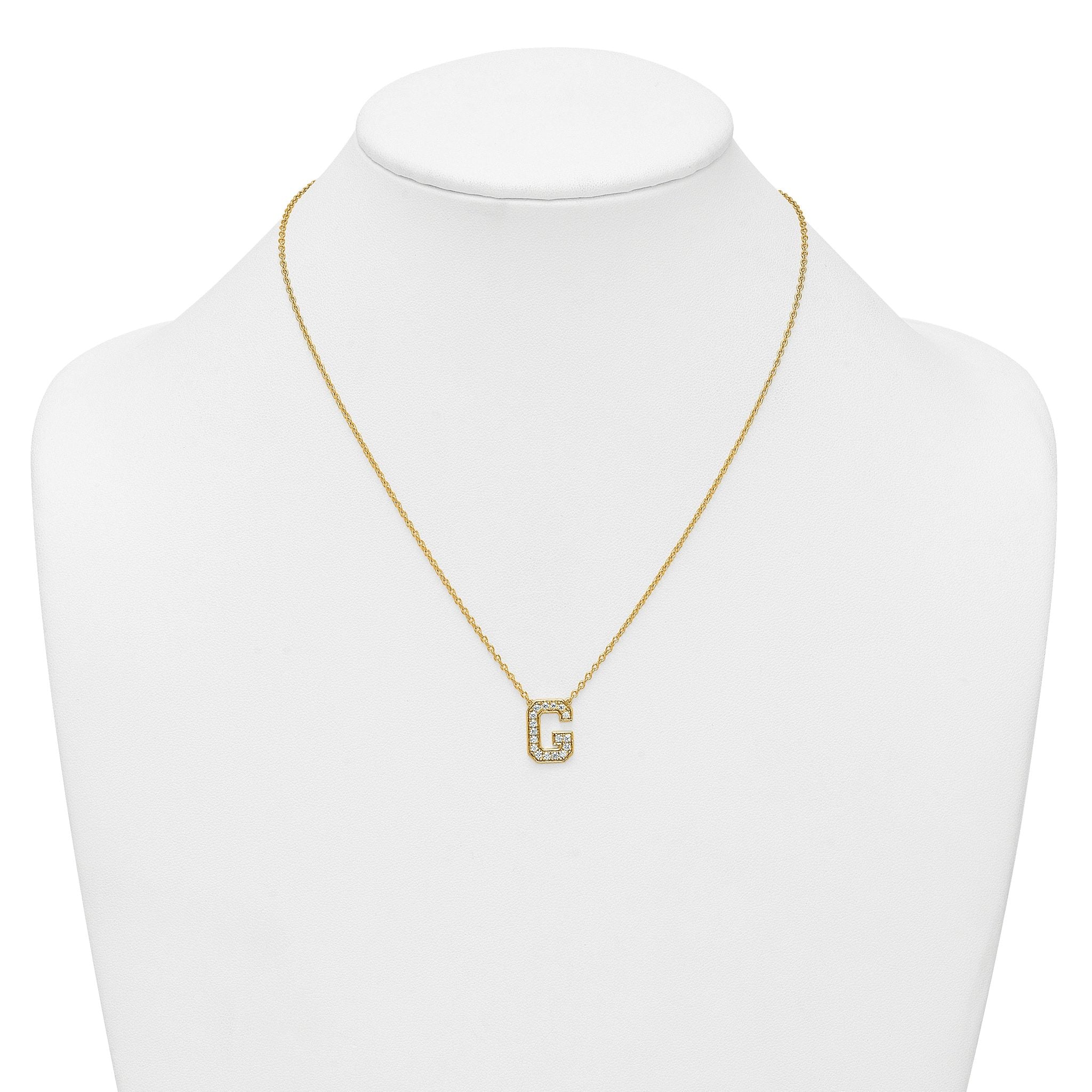 14k 1/3 carat Lab Grown Diamond VS+ F+ Complete Letter G 18 inch Initial Necklace