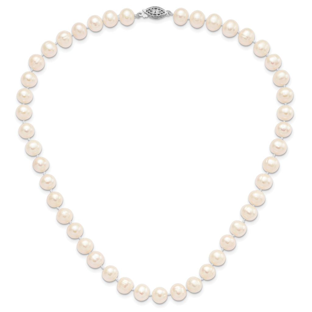 Sterling Silver Rhodium-plated 8-9mm White Near-Round Freshwater Cultured Pearl 16 inch Necklace