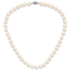 Sterling Silver Rhodium-plated 8-9mm White Near-Round Freshwater Cultured Pearl 16 inch Necklace