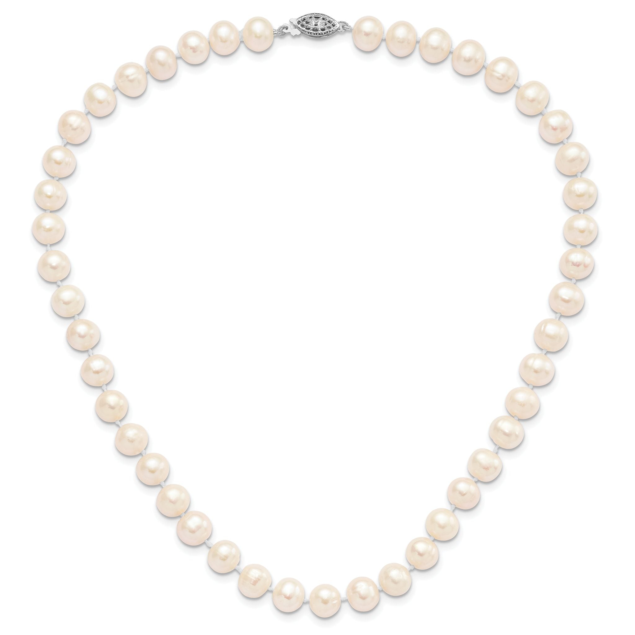 Sterling Silver Rhodium-plated 8-9mm White Near-Round Freshwater Cultured Pearl 16 inch Necklace