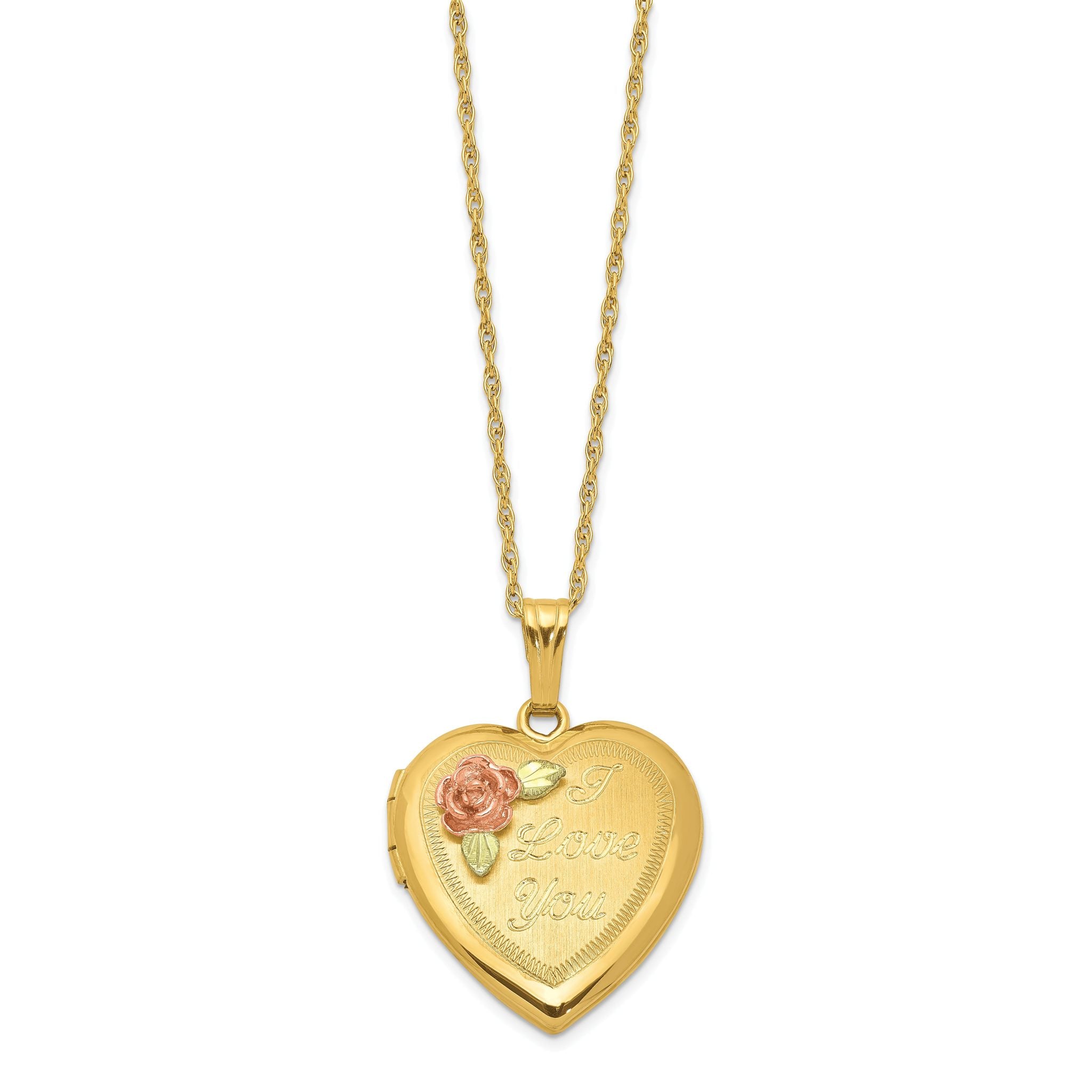 10K Gold Tri-Color Locket Necklace with 12K Accents Holds Photos Secondary image