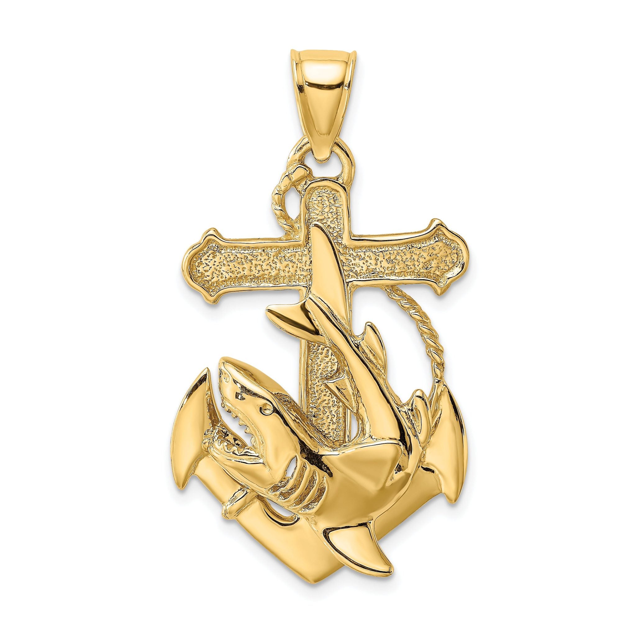 14K 2-D Anchor with Shark Charm Main image