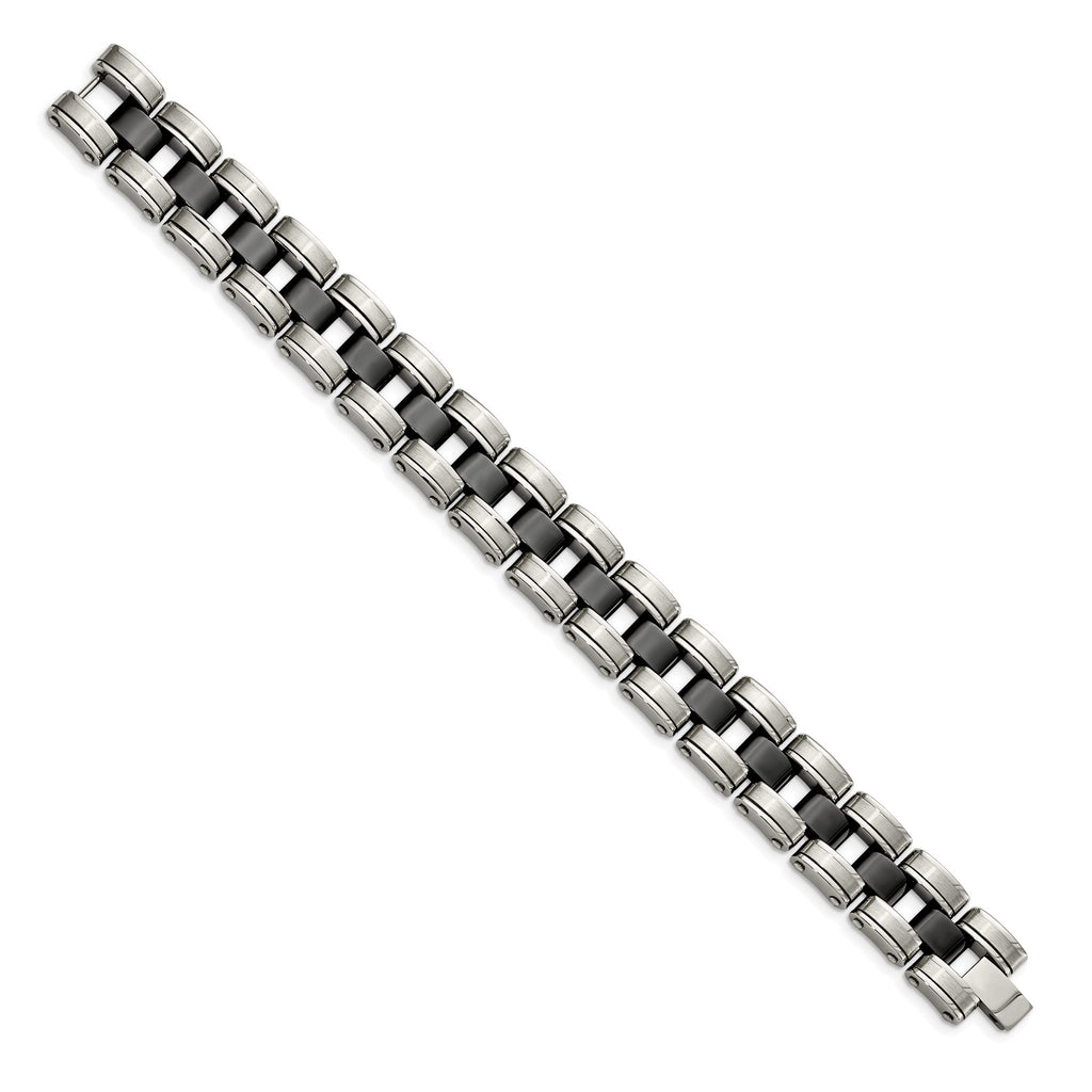 Stainless Steel Brushed and Polished with Black Ceramic Link Bracelet for Men