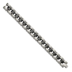 Stainless Steel Brushed and Polished with Black Ceramic Link Bracelet for Men
