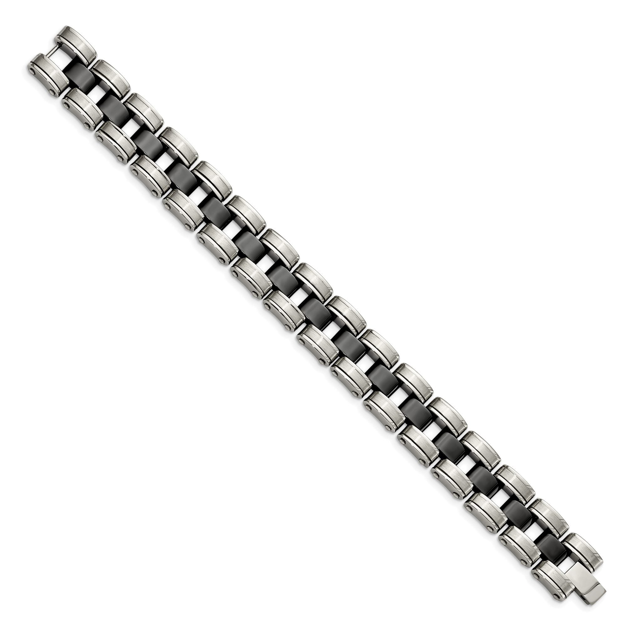 Stainless Steel Brushed and Polished with Black Ceramic Link Bracelet for Men