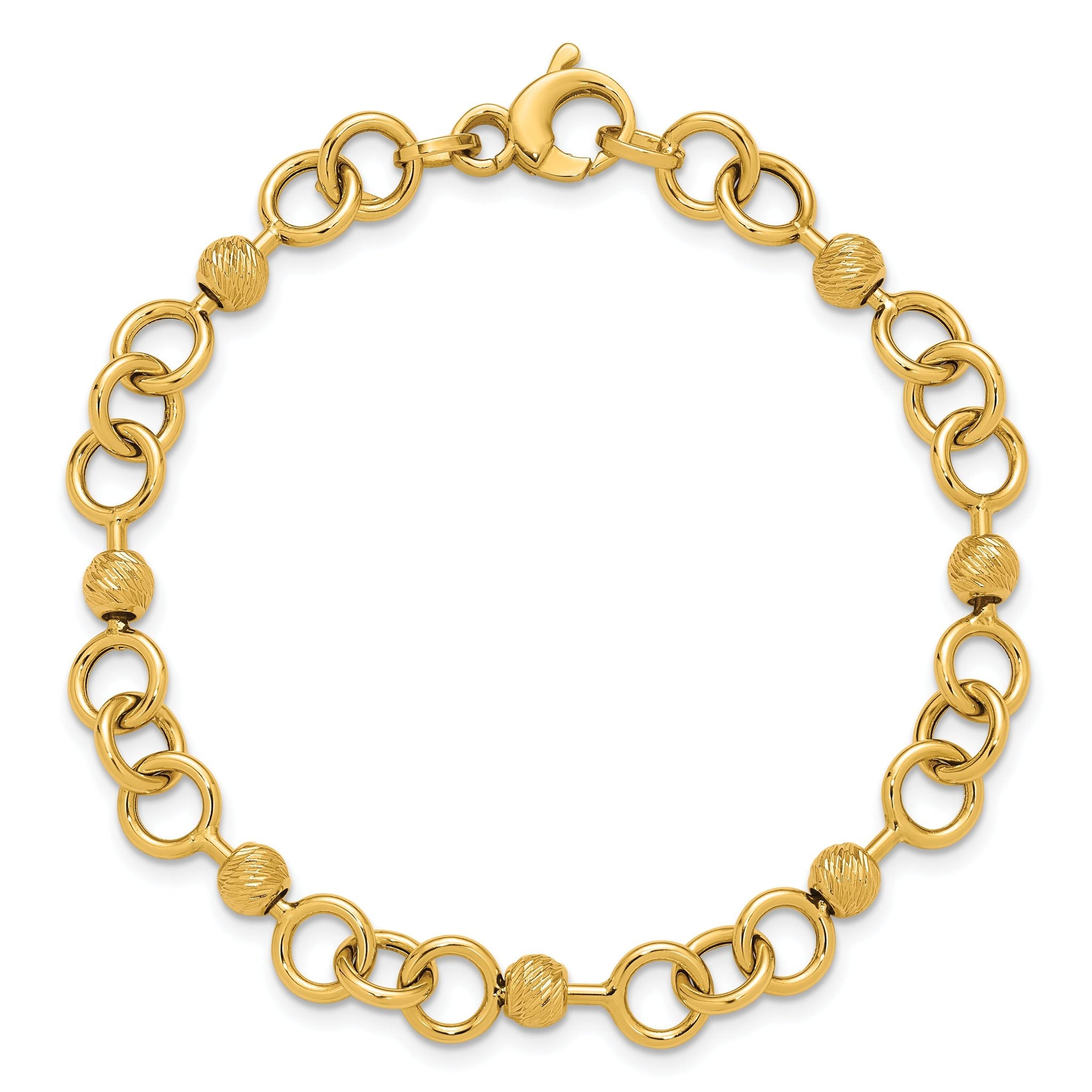 14K Polished and Circles with D/C Beads Fancy Bracelet