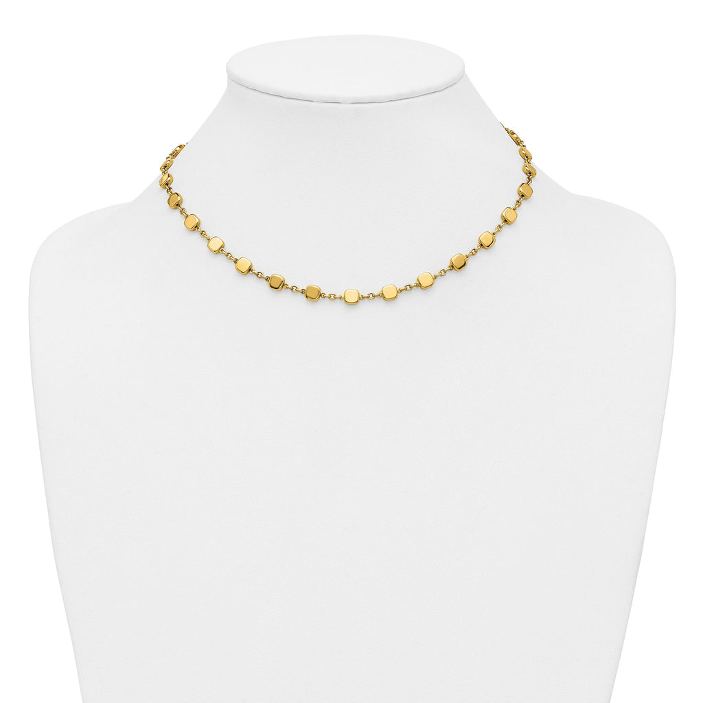 14K Polished Geometric Square with 2 in ext. Necklace